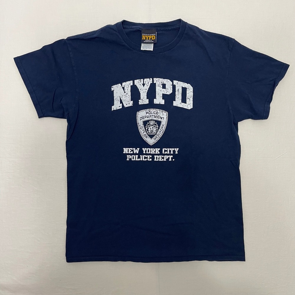 NYPD Graphic T-Shirt Mens Size M Navy Blue Excellent NYC Police Dept Tee